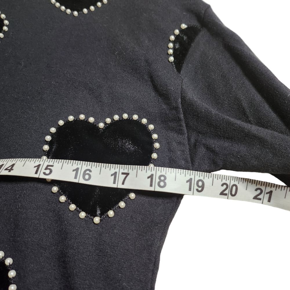 INC Women's Black w/Pearl outlined Velvet Hearts Valentine's Long-Sleeve Top SP - Picture 4 of 7